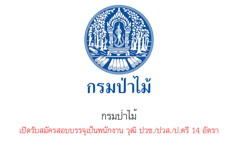 กรมป่าไม้ เปิดรับสมัครสอบบรรจุเป็นพนักงาน วุฒิ ปวช./ปวส./ป.ตรี 14 อัตรา