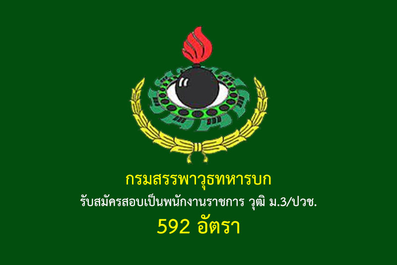 กรมสรรพาวุธทหารบก รับสมัครสอบเป็นพนักงานราชการ วุฒิ ม.3/ปวช. 592 อัตรา