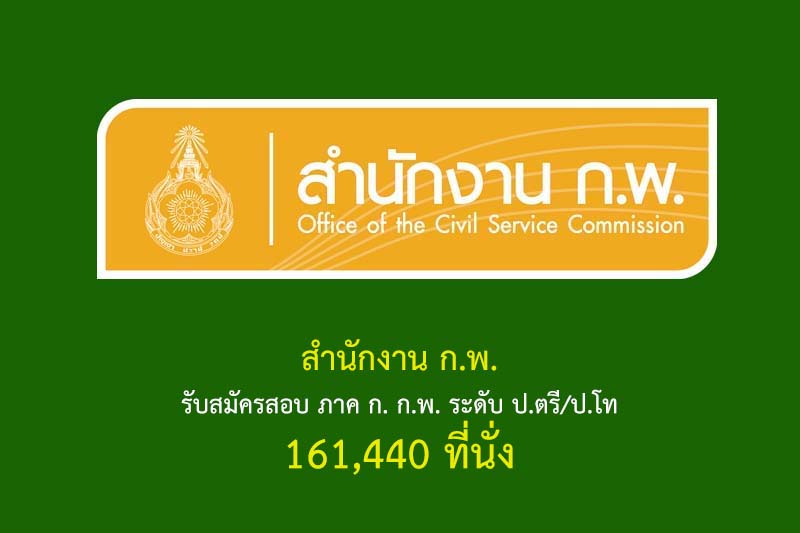 สำนักงาน ก.พ. รับสมัครสอบ ภาค ก. ก.พ. ระดับ ป.ตรี/ป.โท 161,440 ที่นั่ง